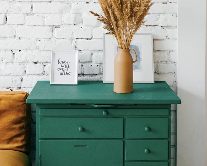 drawers with a plant pot on top